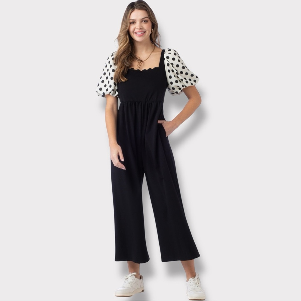 CROSBY by Mollie Burch Black Jumpsuit with Polka Dot Sleeves